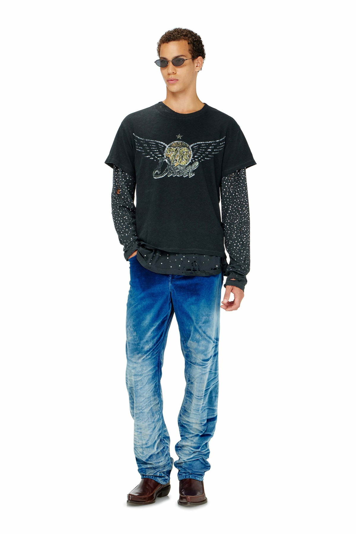 Diesel Cotton-hemp T-shirt with concert graphics - T-Shirts Mens in Black