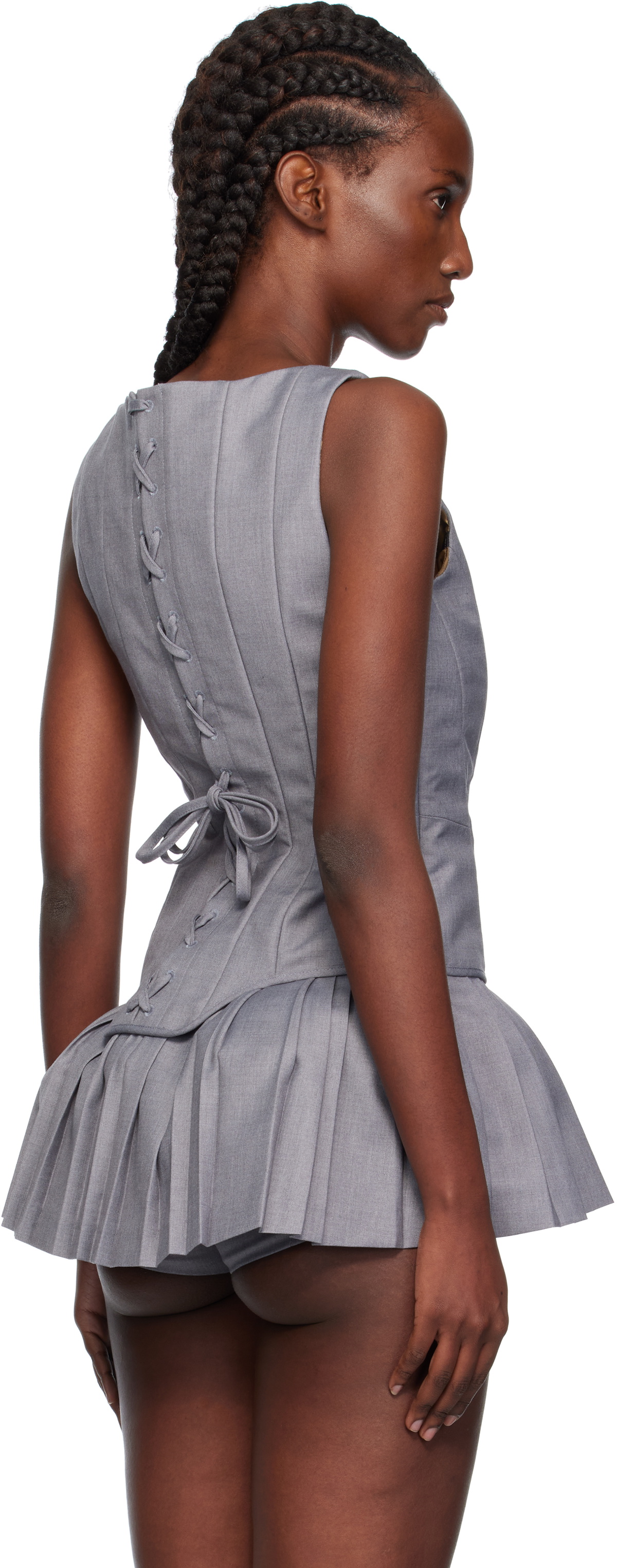 Pushbutton Gray Sleeveless Bustier Top