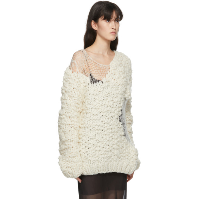 Ann Demeulemeester White Hand-Knit Wool Ielena Sweater Ann