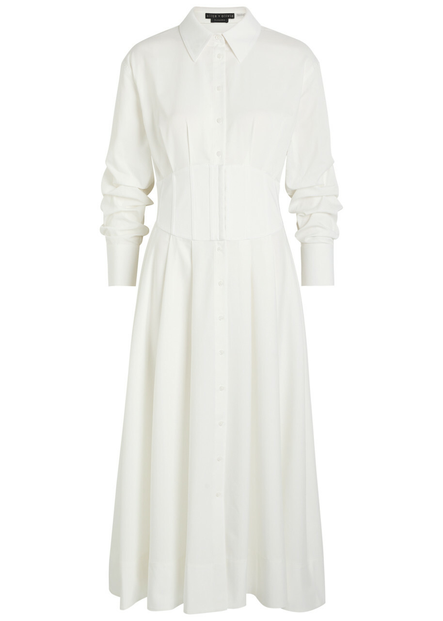 Alice + Olivia Edie Corset Jersey Midi Shirt Dress White