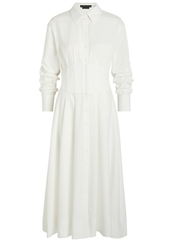 Photo: Alice + Olivia Edie Corset Jersey Midi Shirt Dress White