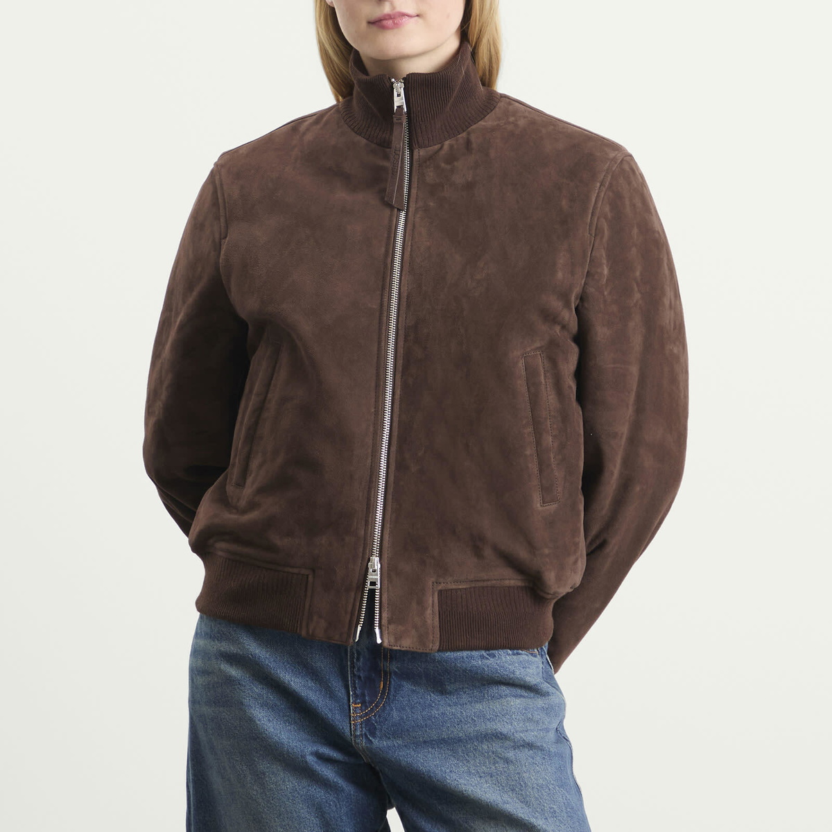 Closed Women's Suede Bomber Jacket in Barken Brown