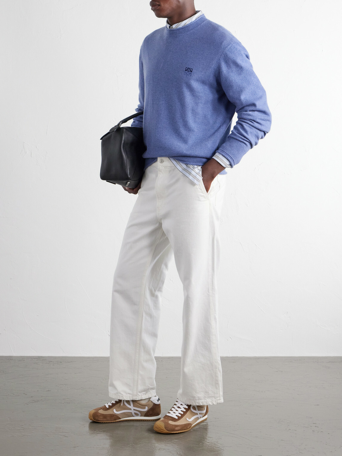 LOEWE - Anagram-Embroidered Cotton-Blend Sweater - Blue