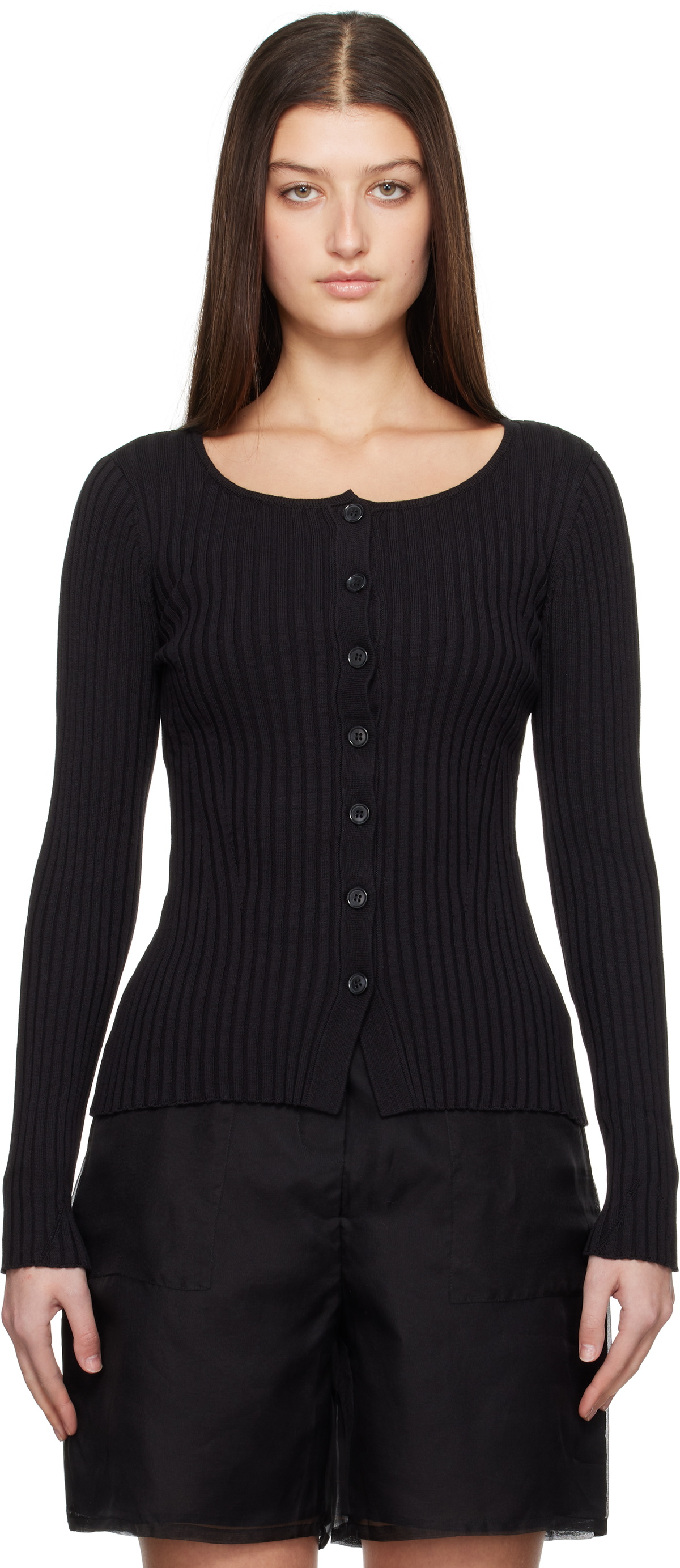 Silk Laundry Black Ribbed Kia Cardigan