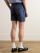 Drake's - Pleated Straight-Leg Cotton-Twill Shorts - Blue