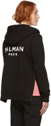 Balmain Black Logo Print Zip-Up Hoodie