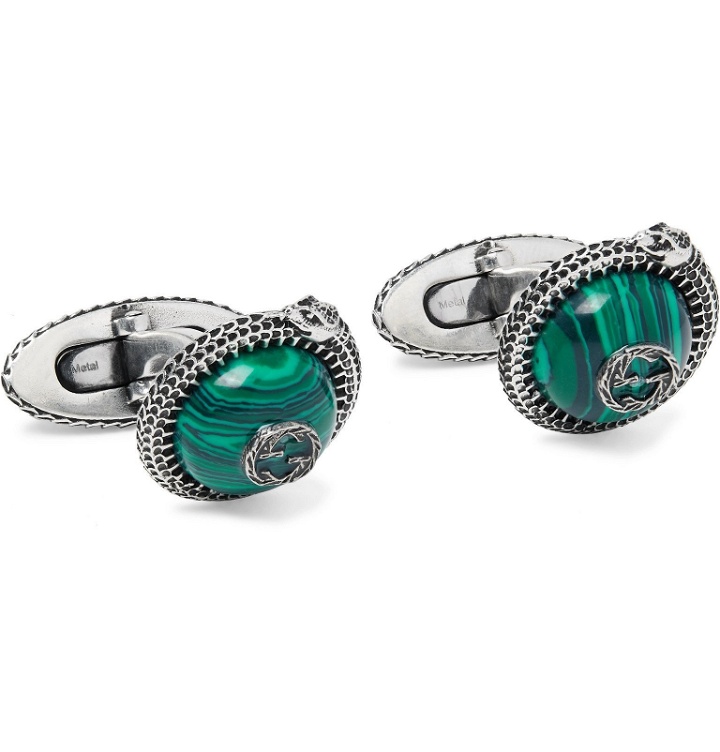 Photo: Gucci - Burnished Sterling Silver and Resin Cufflinks - Green