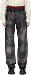 424 Black Faded Leather Pants