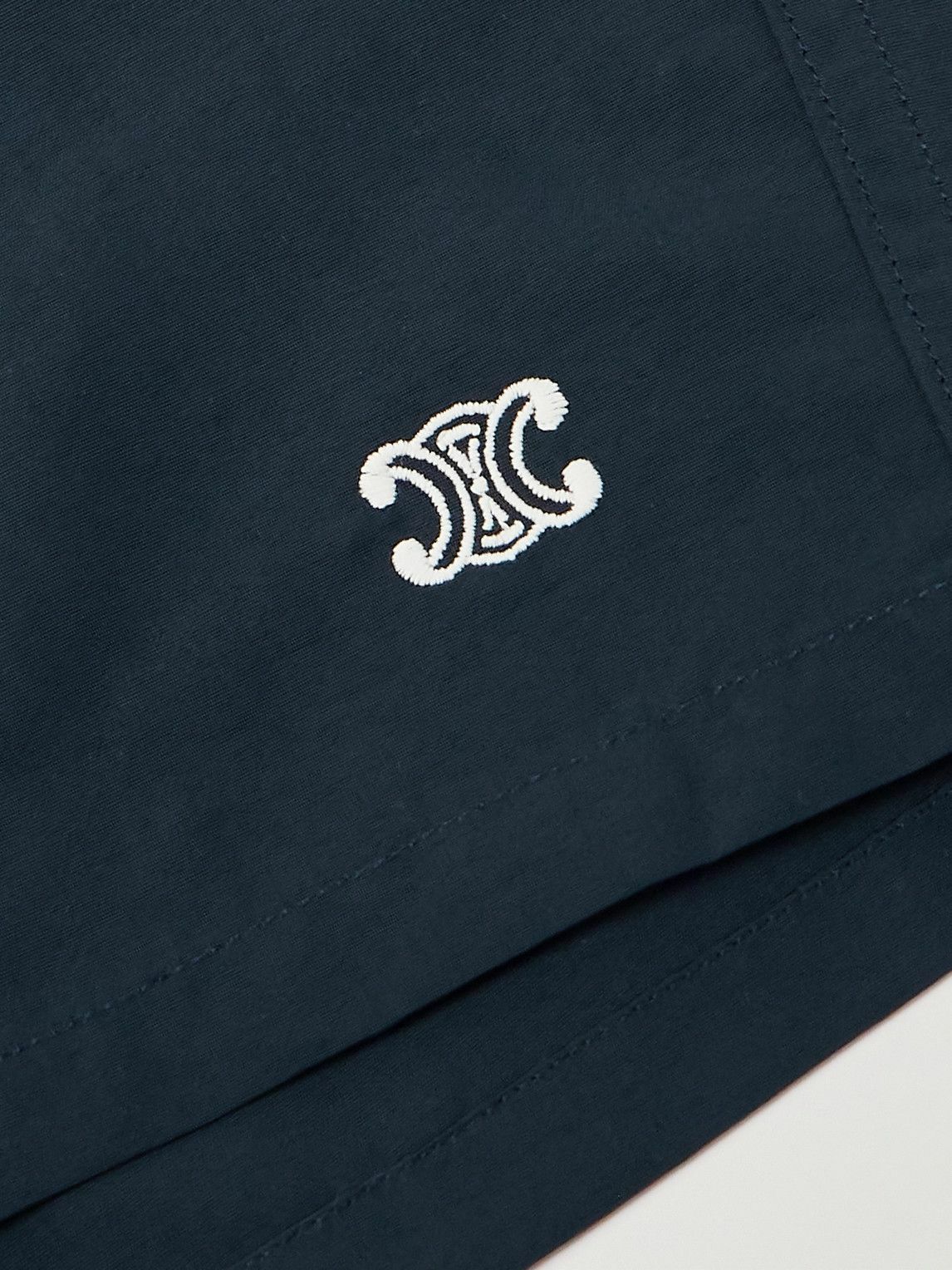 CELINE - Straight-Leg Mid-Length Logo-Embroidered Swim Shorts - Blue