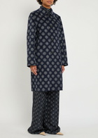 Tory Burch Logo-intarsia Wool-blend Coat Navy