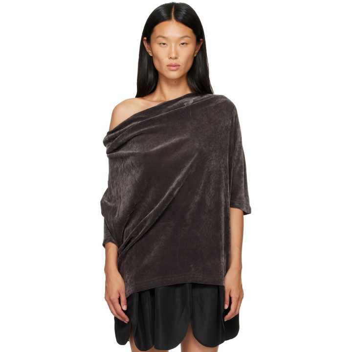 Photo: OPEN YY Gray Velvet Cowl Neck T-shirt