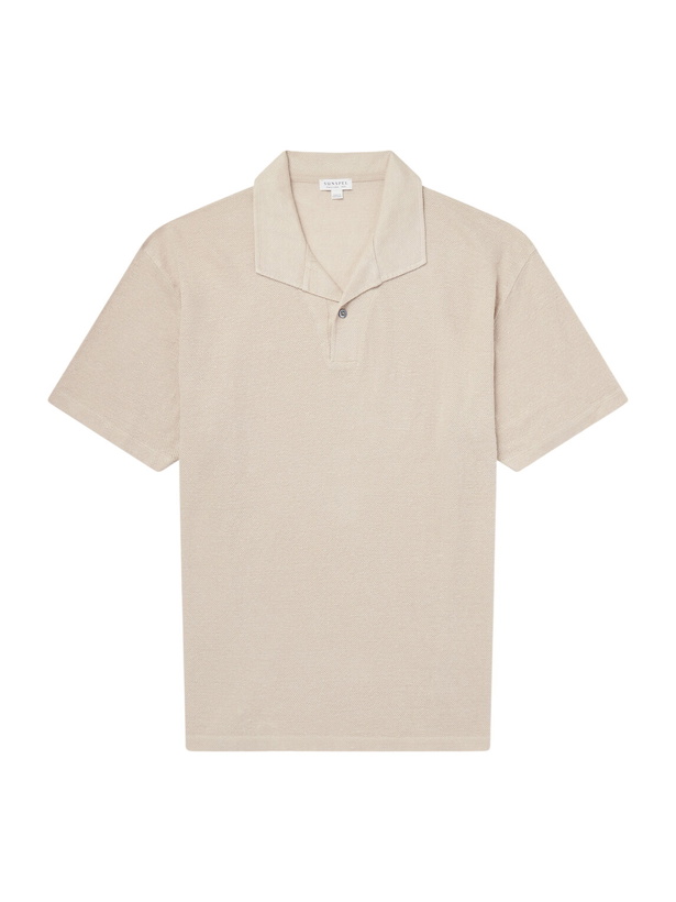 Photo: Sunspel - Linen-Piqué Polo Shirt - Brown