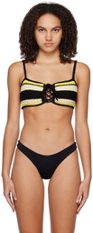 GANNI Black & Yellow Self-Tie Bikini Top