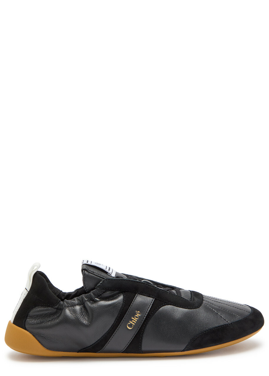 Chloe Kick Panelled Grained Leather Sneakers Black