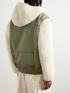 Sacai - Faux Shearling-Trimmed Nylon-Twill Hooded Bomber Jacket - Green