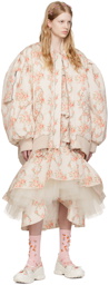Simone Rocha Beige Oversized Daisy Embellished Bomber Jacket
