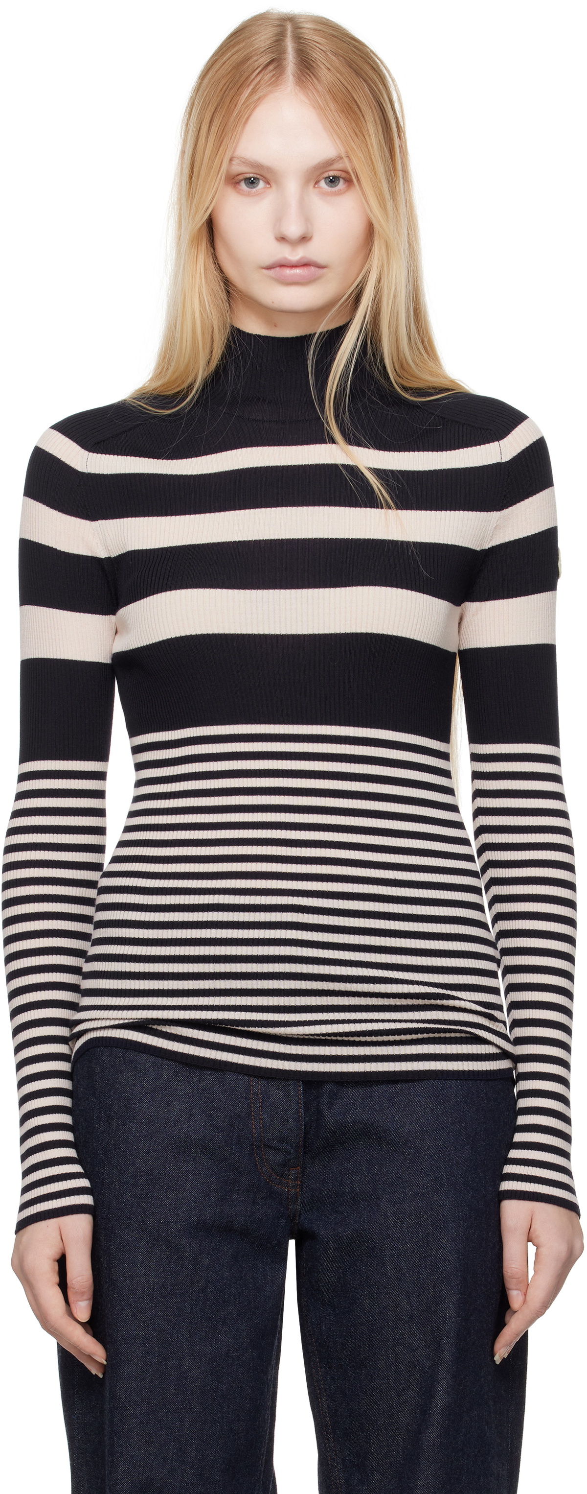 Moncler White & Blue Striped Wool Turtleneck