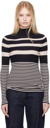 Moncler White & Blue Striped Wool Turtleneck