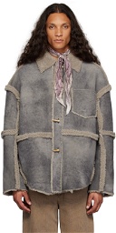 Acne Studios Gray Paneled Shearling Jacket