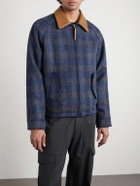Golden Bear - Dunbar Harris Leather-Trimmed Checked Wool Jacket - Blue