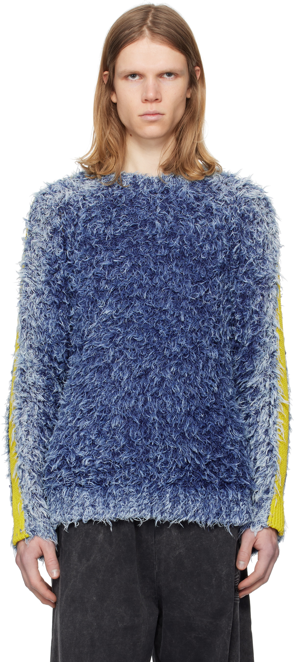 新品　DIESEL 24AW K-DAMON モヘアニット　XSサイズ Men's Textured-knit jumper with contrast bands | Blue | Diesel