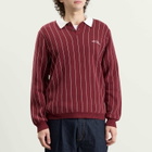 Les Deux Men's Signature Knitted Long Sleeve Polo in Chocolate Truffle Red