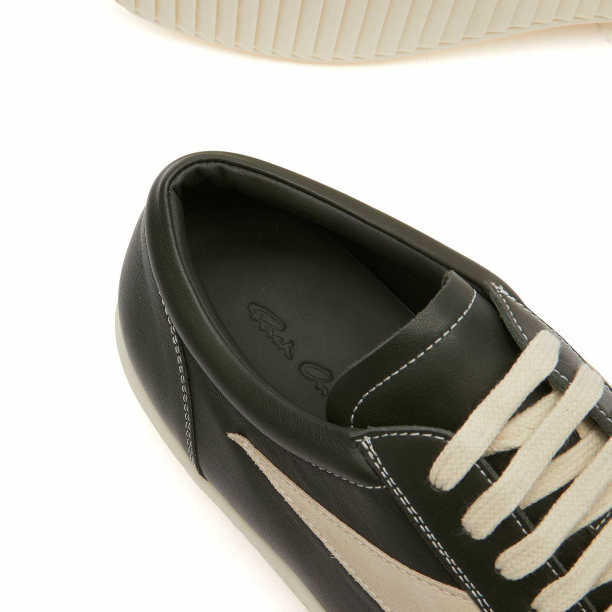 Rick Owens Men's Leather Vintage Sneaks in Forest/Milk Rick Owens