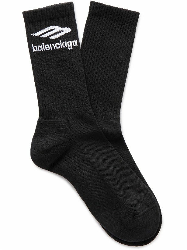 Photo: Balenciaga - Logo-Jacquard Cotton-Blend Socks - Black