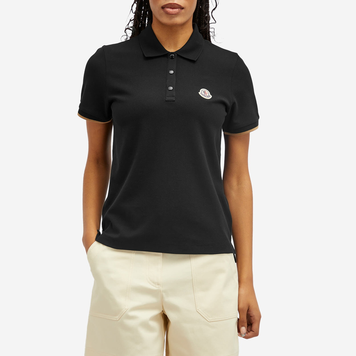 Moncler Women's Logo Short Sleeve Polo in Black Moncler