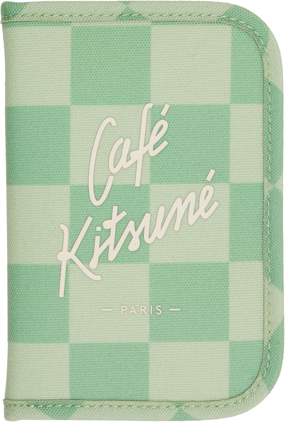 Maison Kitsuné Green 'Café Kitsuné' Checkerboard Passport Holder