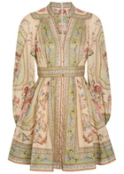 Zimmermann Roselight Printed Linen Mini Dress Sage