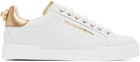 Dolce&Gabbana White & Gold Calfskin Nappa Portofino Sneakers
