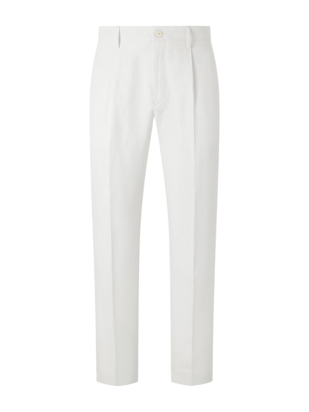 Photo: Canali - Mamhood Straight-Leg Pleated Linen And Silk-Blend Trousers - White