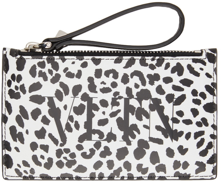 Photo: Valentino Garavani White & Black Leopard 'VLTN' Zip Card Holder