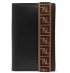 Fendi - Logo-Jacquard Stretch Webbing-Trimmed Leather Billfold Wallet - Black