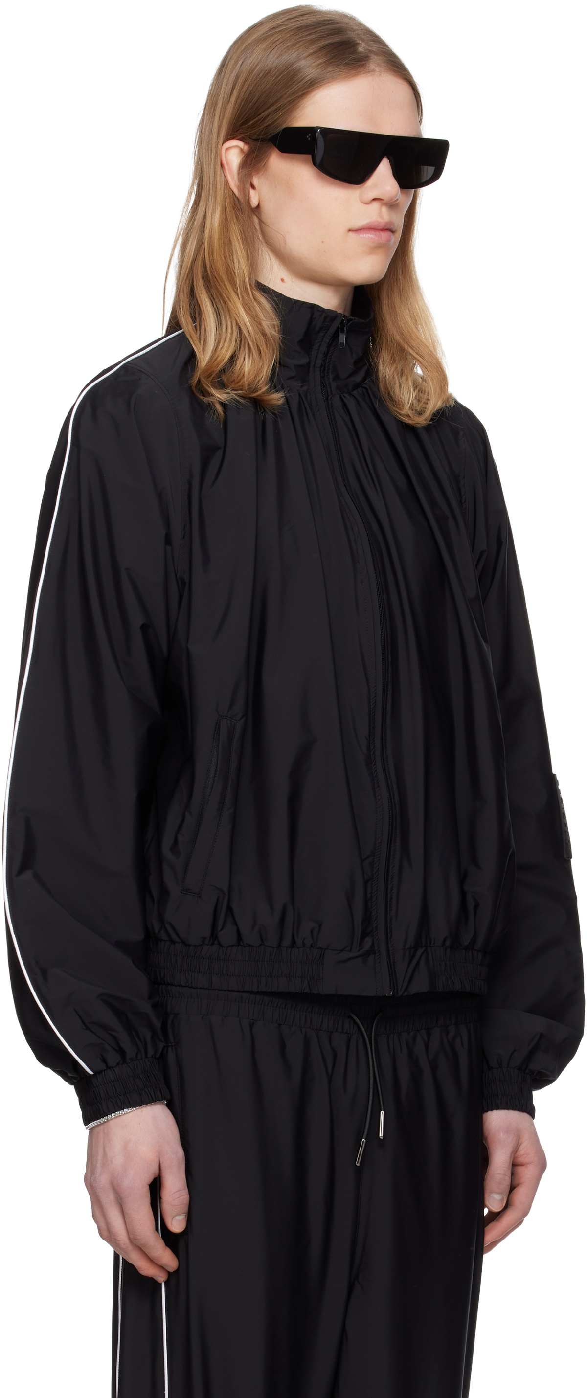 ALAINPAUL Black Gathered Neck Track Jacket