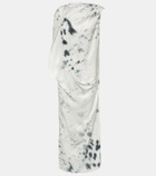 Jacques Wei Gathered printed satin midi dress