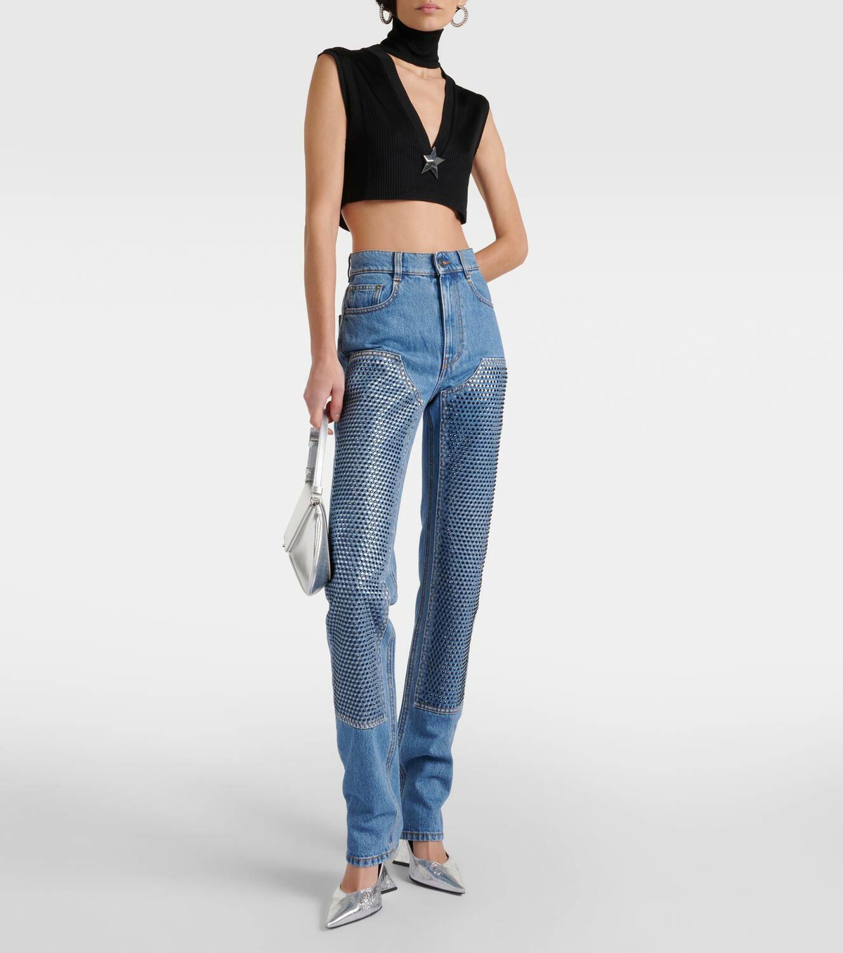 Area Crystal-embellished high-rise straight jeans AREA