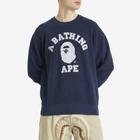 A Bathing Ape Men's College Waffle Crewneck Sweater in Navy