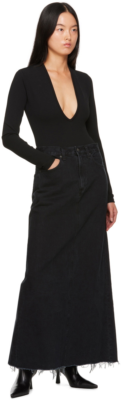 AGOLDE Black Hilla Denim Maxi Skirt