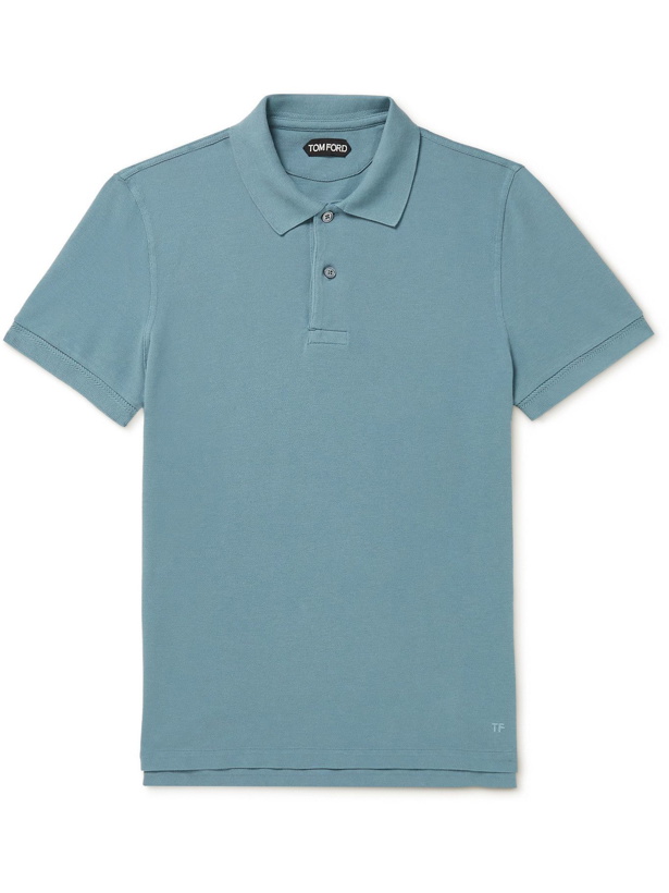 Photo: TOM FORD - Garment-Dyed Cotton-Piqué Polo Shirt - Blue