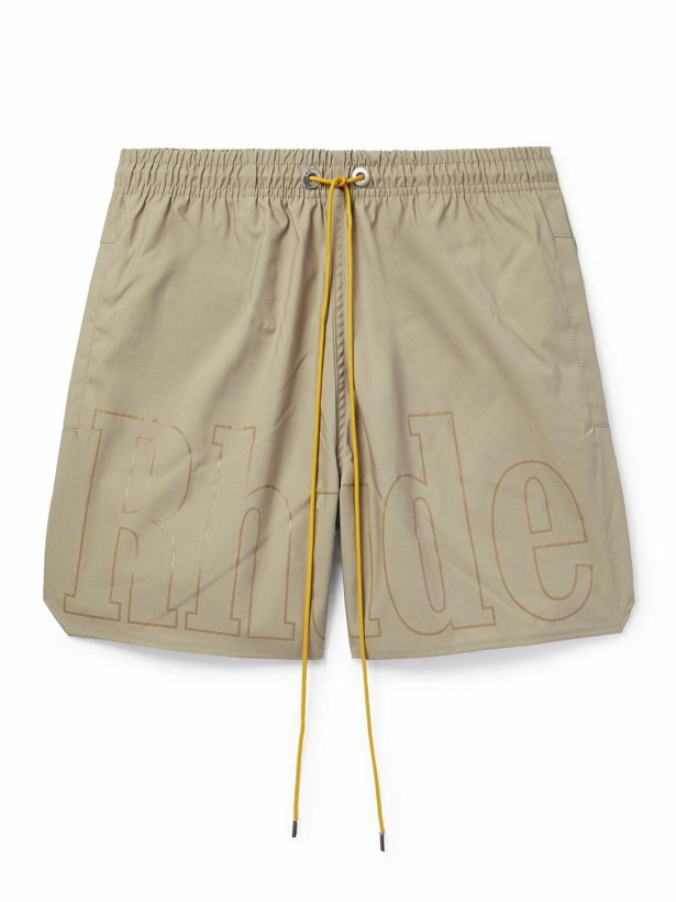 Photo: Rhude - Slim-Fit Mid-Length Logo-Print Swim Shorts - Gray