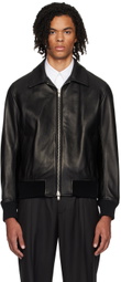 Lardini Black Zip Leather Bomber Jacket
