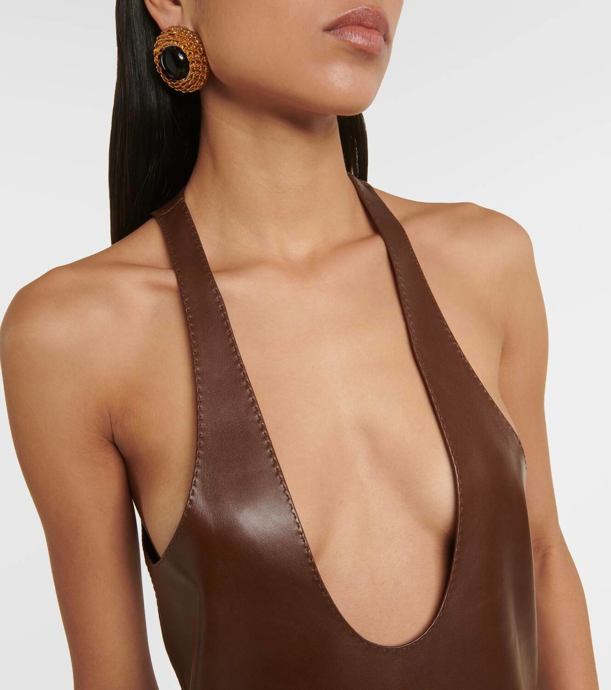 Saint Laurent Plunge-neck leather tank top Saint Laurent