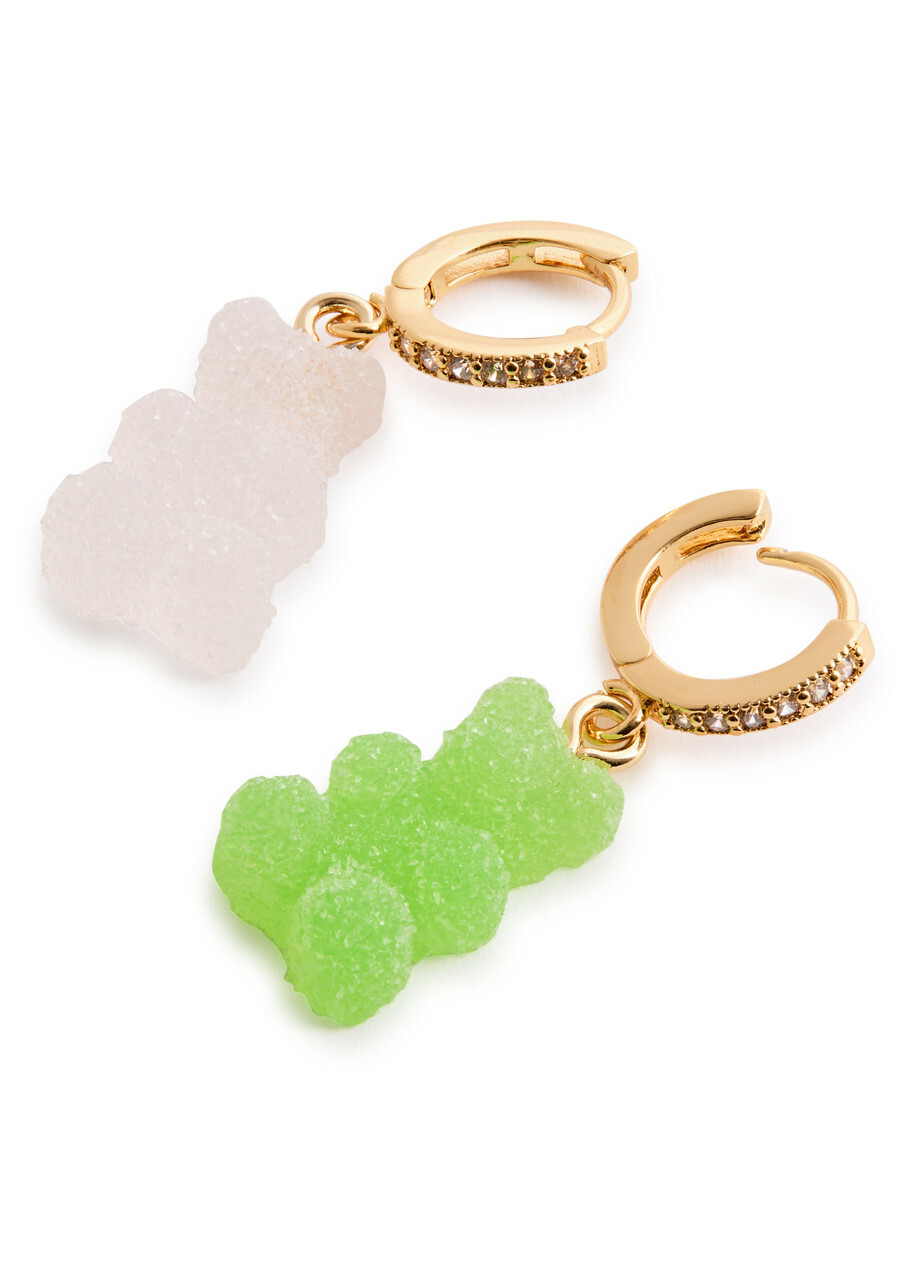 Crystal Haze Fizzy Nostalgia Bear 18kt Gold-plated Hoop Earrings - Green - One Size