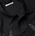 OUR LEGACY - Leather-Appliquéd Embroidered Wool Shirt - Black