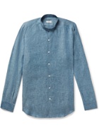 DE PETRILLO - Grandad-Collar Slub Linen Shirt - Blue