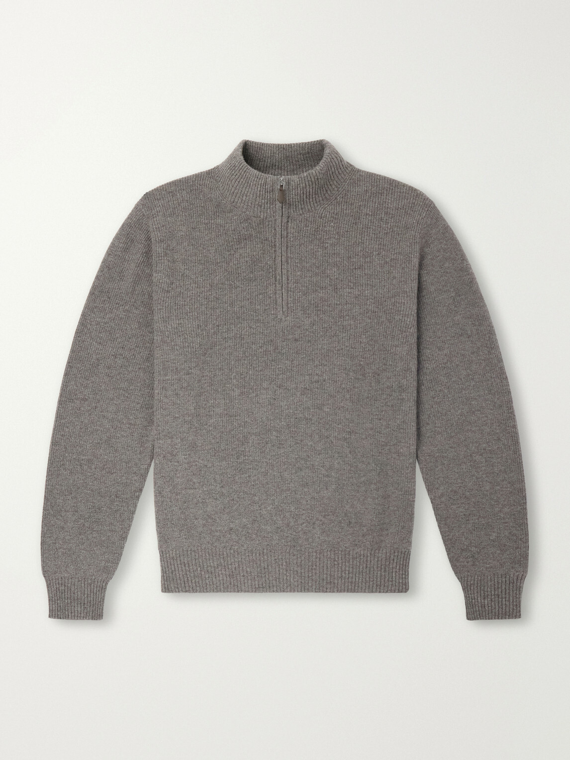 N.PEAL - Ribbed Cashmere Zip-Up Sweater - Gray