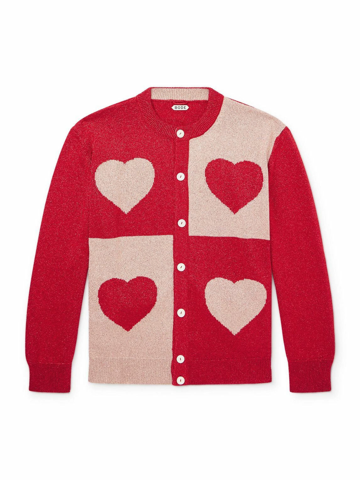 BODE - Hearts Lamé Cardigan - Red