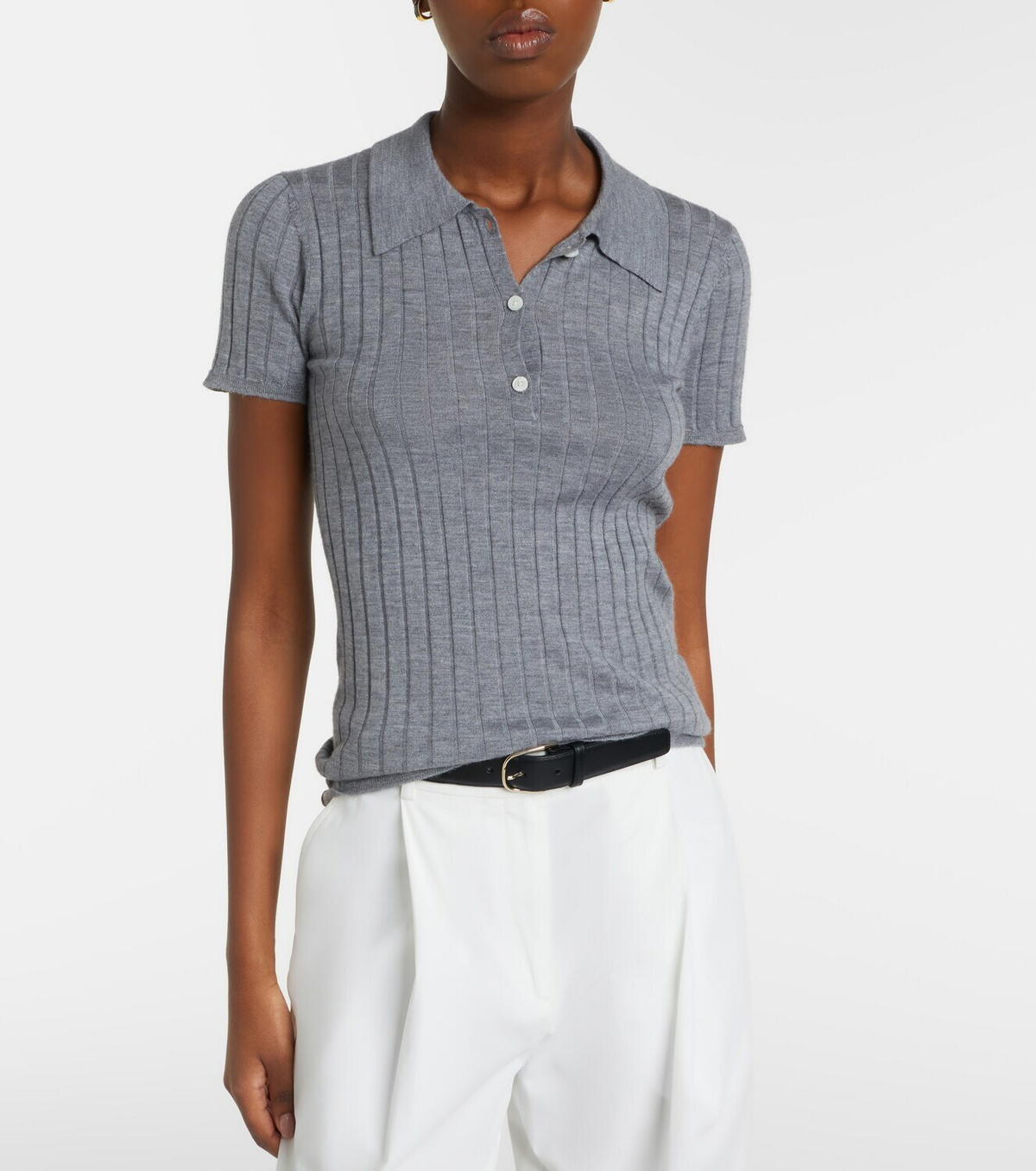 Toteme Ribbed-knit cashmere and silk polo shirt